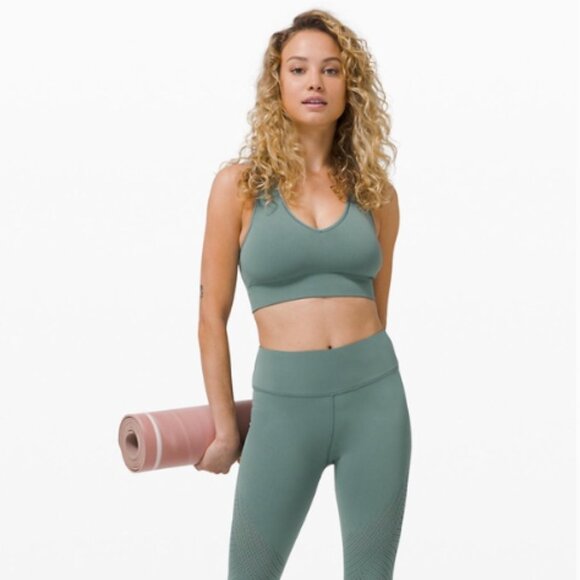 Lululemon Reveal Sports Bra Racerback Green Digital Rain Yoga Workout Size 10 - Picture 3 of 12